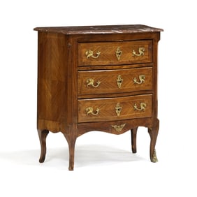 Louis XV Style Diminutive Marble Top Inlaid Commode