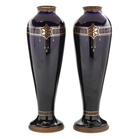Pair of Brass Mounted Art Deco Vases by Boch Freres Keramis