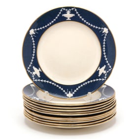 Eleven Copeland "Spode's Imperial" Blue Rimmed Luncheon Plates