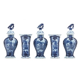 Five Part Dutch Delft Blue and White Garniture, Johannes van Duyn