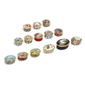 Collection of (14) Enamel Pill Boxes, including Halcyon Days