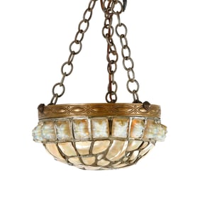 Art Nouveau Jeweled Chunk Glass and Shell Pendant Chandelier