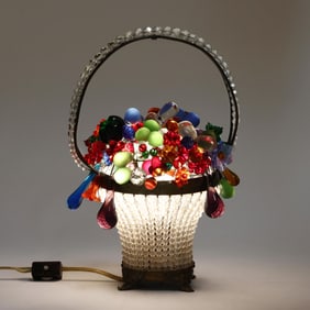 Czechoslovakian Glass Fruit Basket Lamp