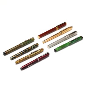 Collection of Eight Assorted Fountain Pens with Display Case