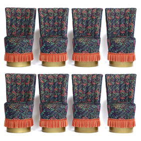 Eight Hollywood Regency Style Upholstered Channel Back Chairs