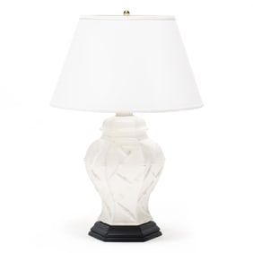 Asian Style White Glazed Bamboo Urn Lamp