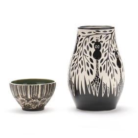 Two Signed Contemporary Sgraffito Decorated Pottery Vessels