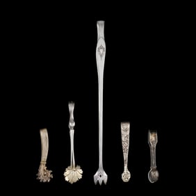Five American Sterling Silver Tongs