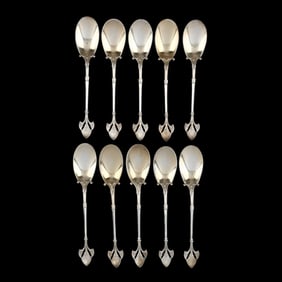 Set of Ten Gorham Lotus Sterling Silver Ice Cream Spoons