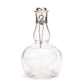 Sterling Silver Mounted Glass Whiskey Decanter with Locking Silver Collar
