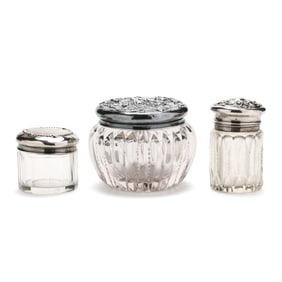 Three American Sterling Silver Mounted Glass Dressing Jars
