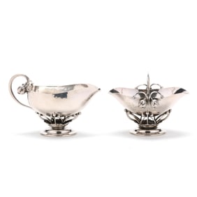 Georg Jensen Rosebud Sterling Silver Miniature Creamer and Sugar Basket