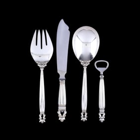 Four Georg Jensen Acorn Sterling Silver Flatware Servers