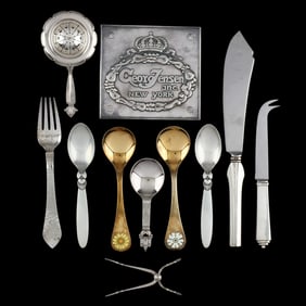 Selection of Georg Jensen Sterling Silver Flatware and Advertising Sign