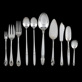 Ten Pieces of Sterling Silver Flatware in Modernist Patterns