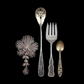 Four Pieces of Silver Filigree Flatware