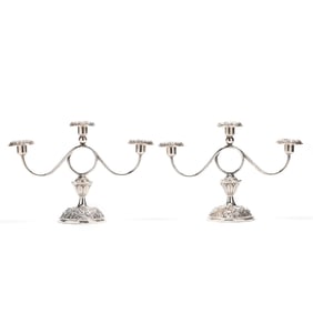 Pair of S. Kirk & Son. Repousse Sterling Silver Candelabra