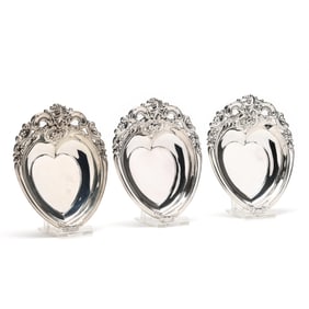 Three Wallace Grande Baroque Sterling Silver Heart Bon Bon Bowls