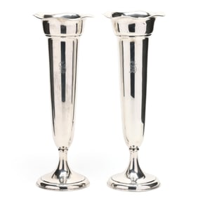Pair of Large Sterling Silver Trumpet Vases by Meriden Britannia Co.