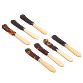 Set of Seven Gorham Sterling Silver, Ivory, and Tortoiseshell Butter Spreaders