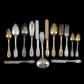 Collection of Coin and Sterling Silver Olive Flatware by Ball Black & Co. and Ball, Tompkins &