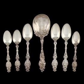 Seven Art Nouveau Sterling Silver Spoons