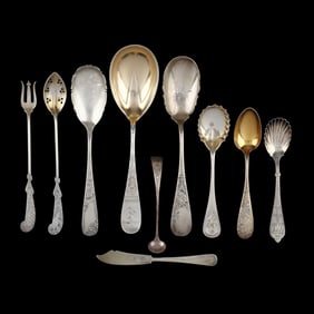 Ten Pieces Antique American Sterling Silver Flatware with Engraved Handles