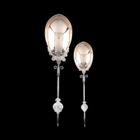 Two Antique American Coin Silver Serving Spoons
