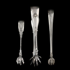 Three Pairs of Antique American Coin Silver and Sterling Silver Tongs