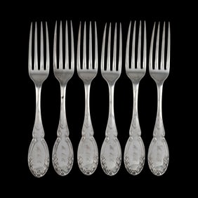 Set of Six Coin Silver Forks Retailed by Charles Wendell