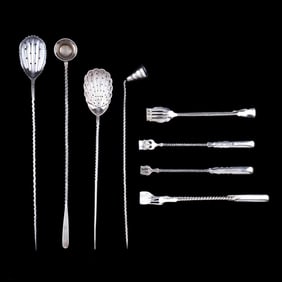 Eight Coin Silver Twisted Handle Flatware Servers