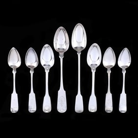 Eight American Coin Silver Serving Spoons