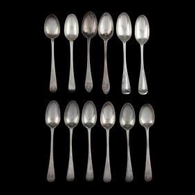 Twelve Early Coin Silver Demitasse Spoons