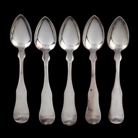 Set of Five Coin Silver Teaspoons, Mark of D. Rich