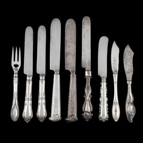 Nine Pieces of Coin Silver Handled Flatware