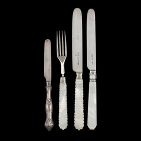 Four English Silver Fruit Knives and Fork