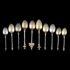 Selection of Ten English Silver Shakespeare Souvenir Spoons