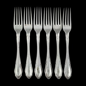 Set of Six German Silver Fruit Forks