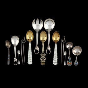 Selection of Danish Silver and Enameled Flatware
