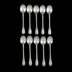 Set of Ten Danish Silver Coffee Spoons by Evald J. Nielsen
