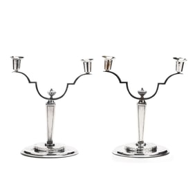 A Pair of Swedish Art Deco Period Nickel Silver Candelabra