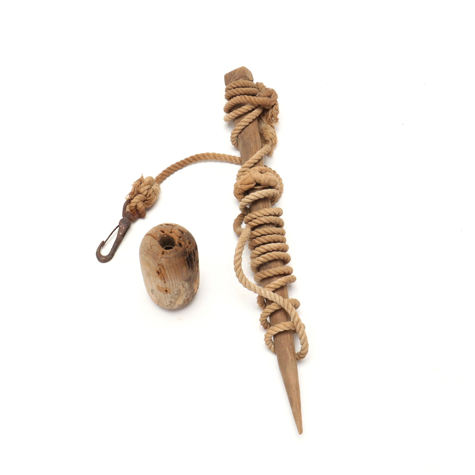 Wayland Baum (NC, 1904-2007), Live Goose Decoy Stake and Line (1 of 6)