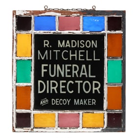 Madison Mitchell Funeral Director and Decoy Maker Stained Glass Sign