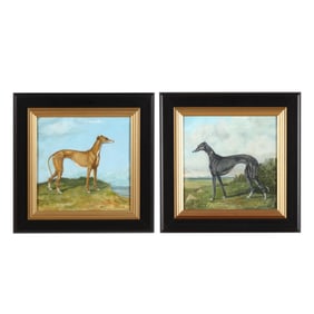 English School (Early 20th Century), Pair of Greyhound Portraits