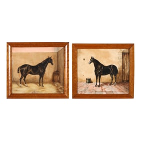 English School (Mid 19th Century), Pair of Racehorse Portraits on Porcelain Plaques