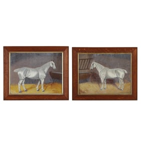 H. Armstrong (English, Early 20th Century), Pair of White Racehorse Portraits