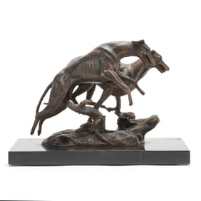 Neil Campbell (American, b. 1958), Bronze Sculpture of Two Racing Hounds