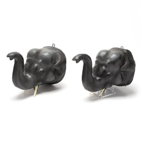 Pair of Leather Wrapped Elephant Head Wall Mounts