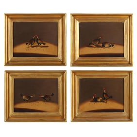 English School (19th Century), Set of Four Cock Fighting Scenes