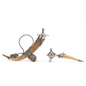 Two Gentlemen's Sterling Silver Mounted Horn Table Accessories